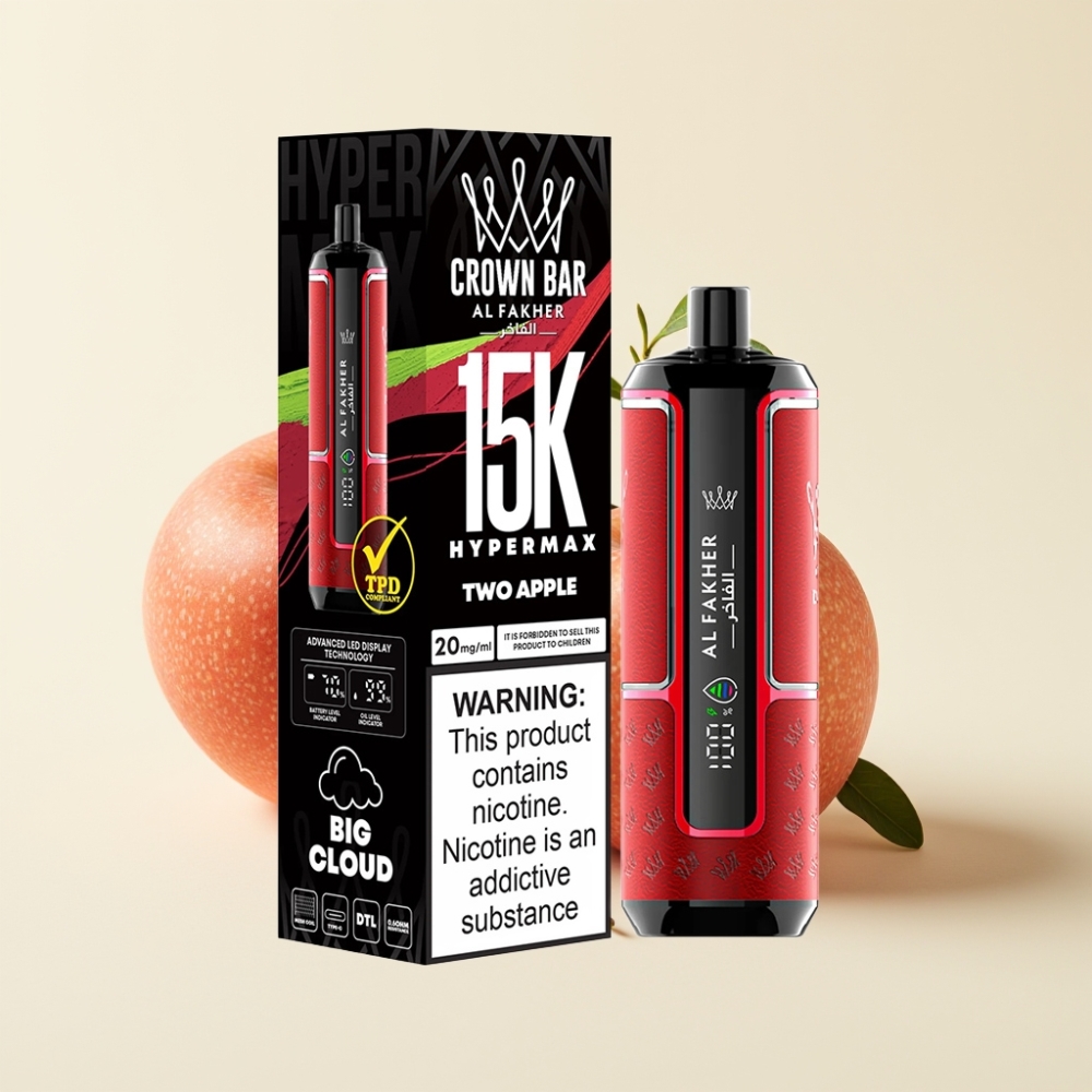 Al Fakher Crown Bar 15K Hypermax Desechable Dos Manzanas 22ml 6mg