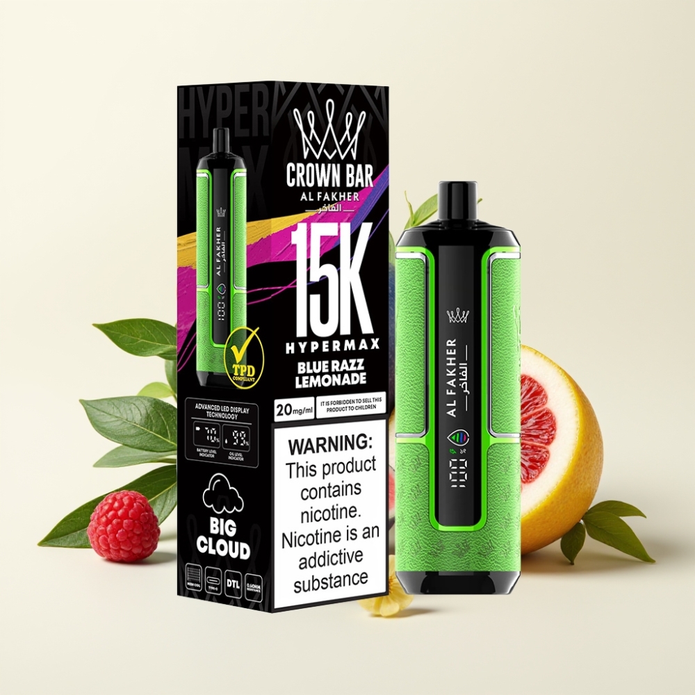 Al Fakher Crown Bar 15K Hypermax Desechable Vape Kit Frambuesa Azul Limonada 22ml