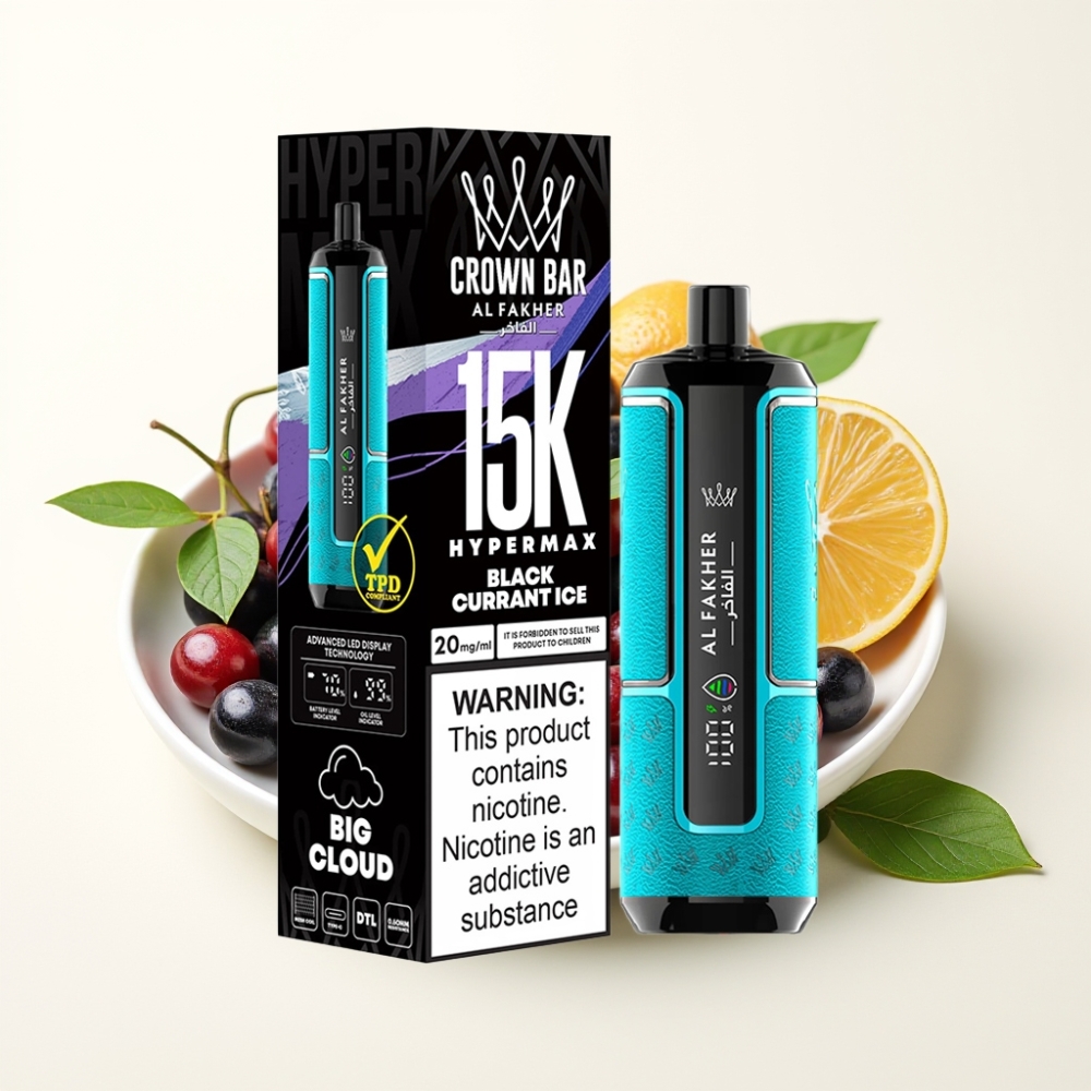 Al Fakher Crown Bar 15K Hypermax Desechable Vape Kit Grosella Negra Hielo 22ml 600mAh