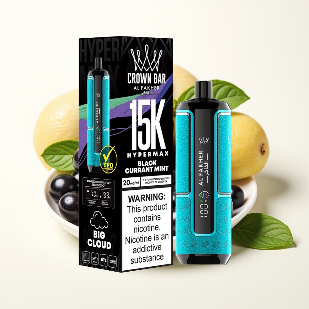 Al Fakher Crown Bar 15K Hypermax Desechable Vape Kit Grosella Negra Menta 22ml
