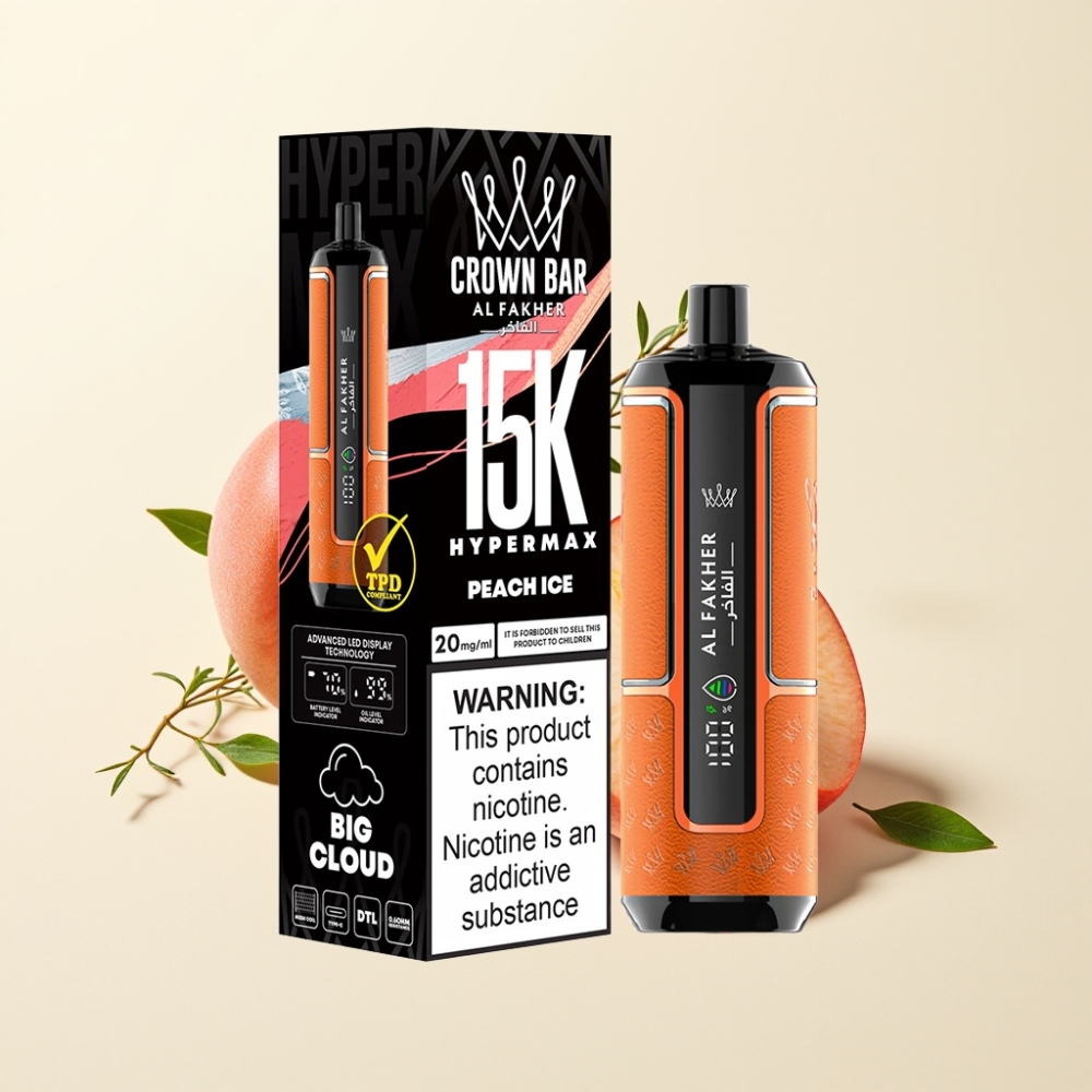Al Fakher Crown Bar 15K Hypermax Desechable Vape Kit Melocotón Hielo 22ml 6mg