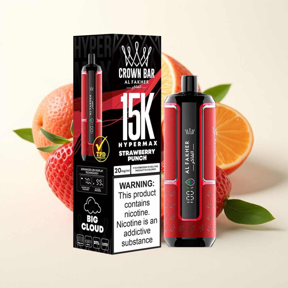 Al Fakher Crown Bar 15K Hypermax Vape Desechable Fresa Punch 22ml