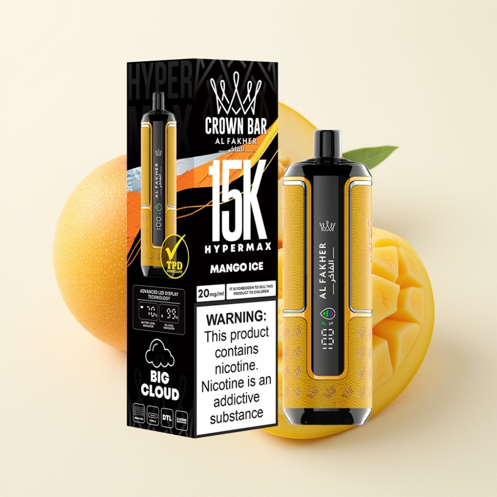 Al Fakher Crown Bar 15K Hypermax Vape Desechable Kit Mango Hielo 22ml 6mg