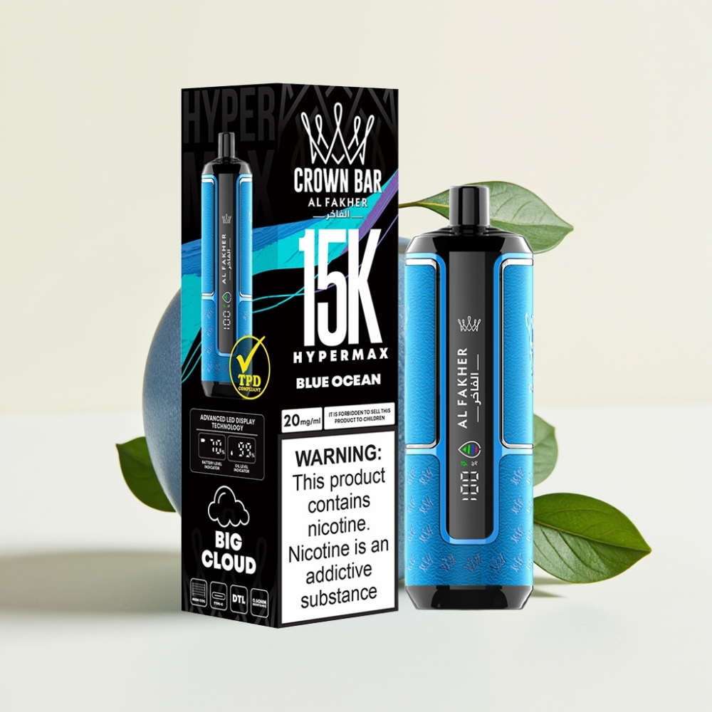 Al Fakher Crown Bar 15K Hypermax Vape Desechable Océano Azul 22ml