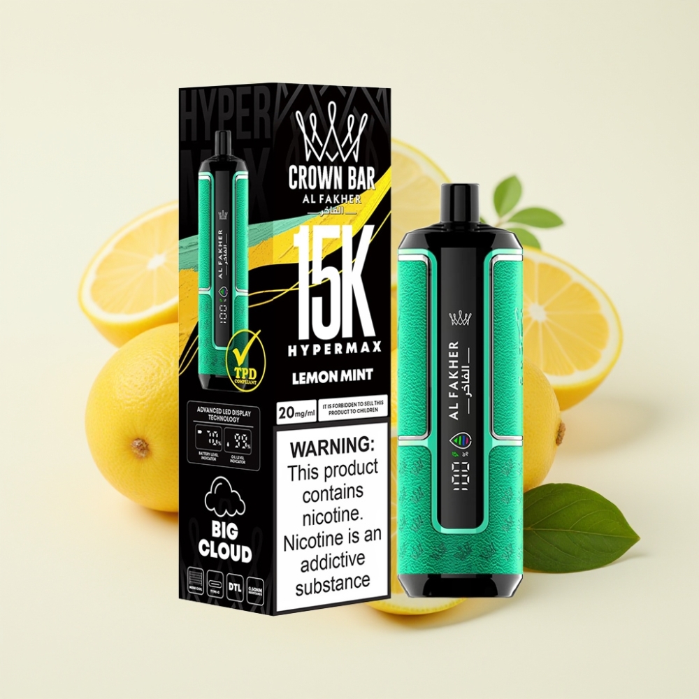 Al Fakher Crown Bar 15K Hypermax Vape Kit Desechable Limón Menta 22ml