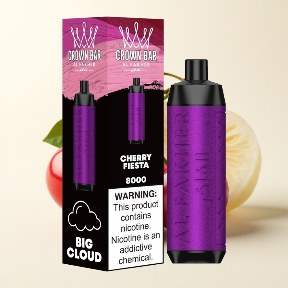 Al Fakher Crown Bar 8000 Crystal Vape Desechable Crystal Fiesta Cereza 18ml