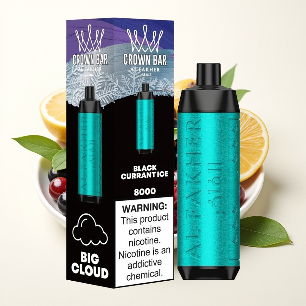 Al Fakher Crown Bar 8000 Crystal Vape Desechable Crystal Grosella Negra Hielo 18ml