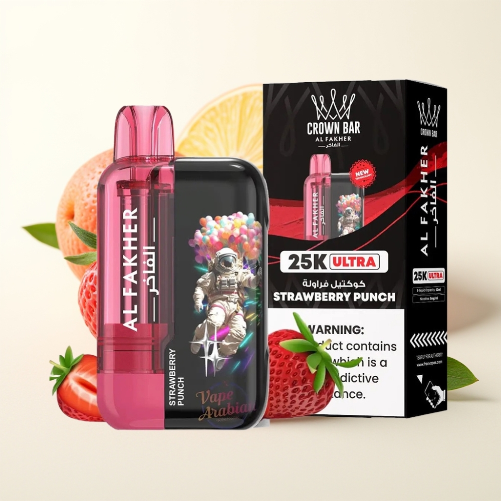 Al Fakher Crown Bar Ultra 25K Desechable Fresa Punch con Pantalla LED y 300mAh