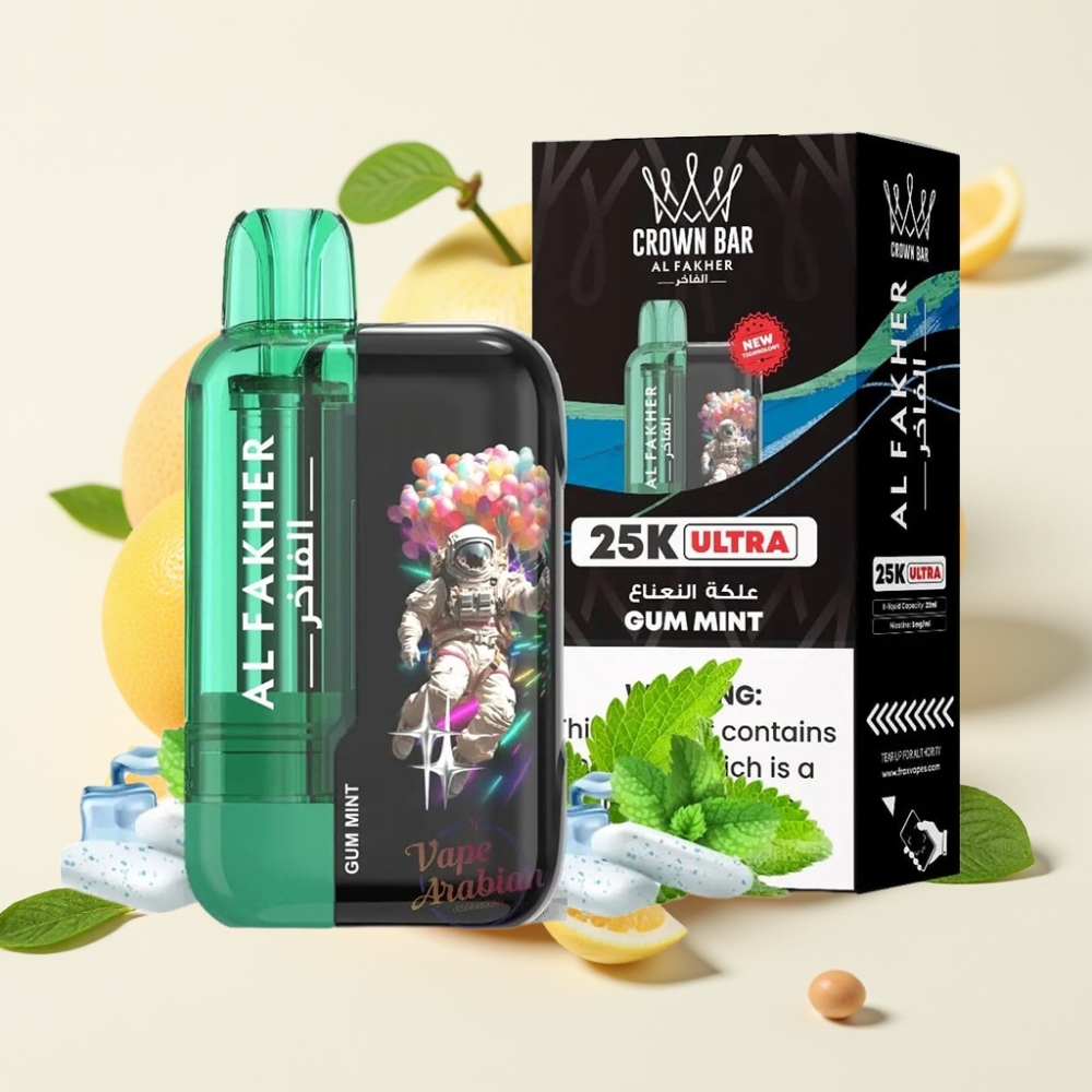 Al Fakher Crown Bar Ultra 25K Desechable Menta Chicle Pantalla LED