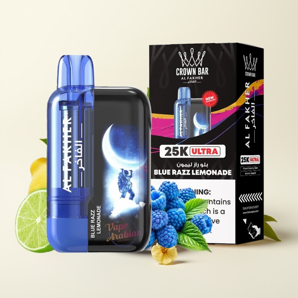 Al Fakher Crown Bar Ultra 25K Desechable Vape Frambuesa Azul Limonada con Pantalla LED