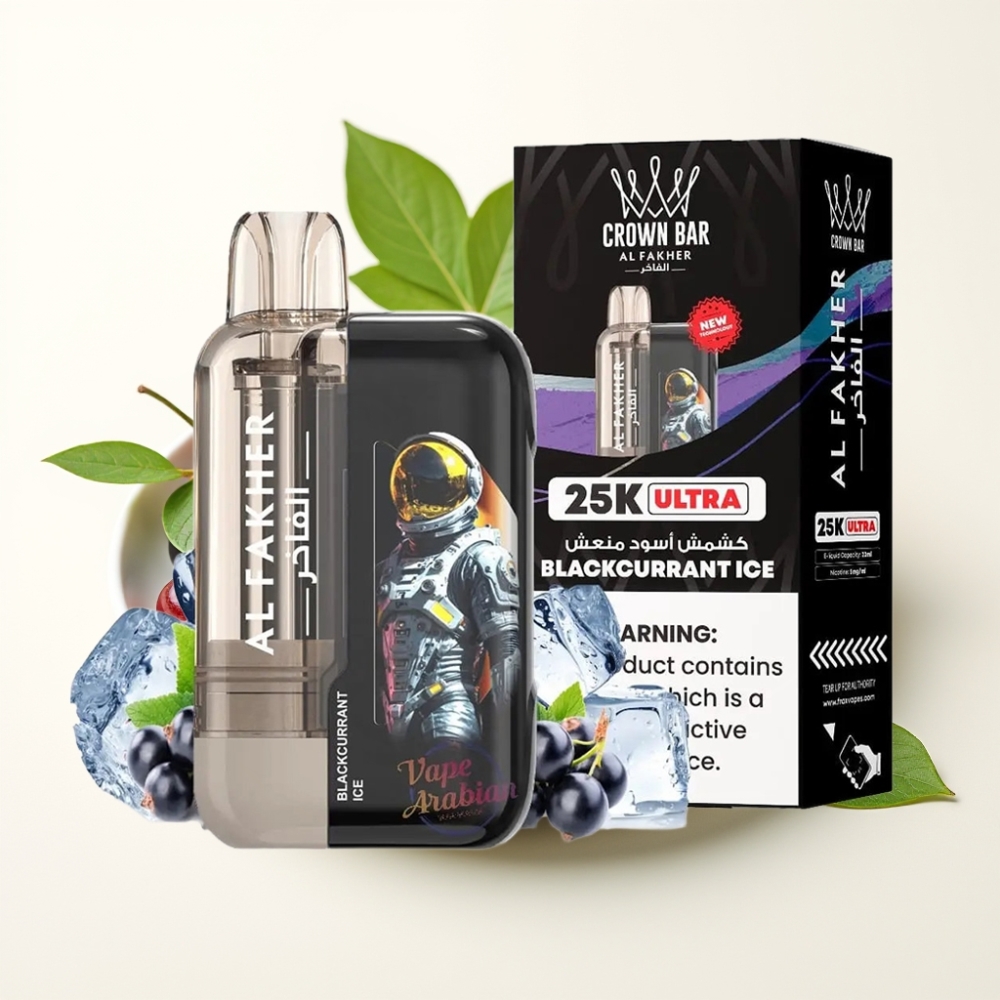 Al Fakher Crown Bar Ultra 25K Desechable Vape Grosella Negra Hielo con Pantalla LED