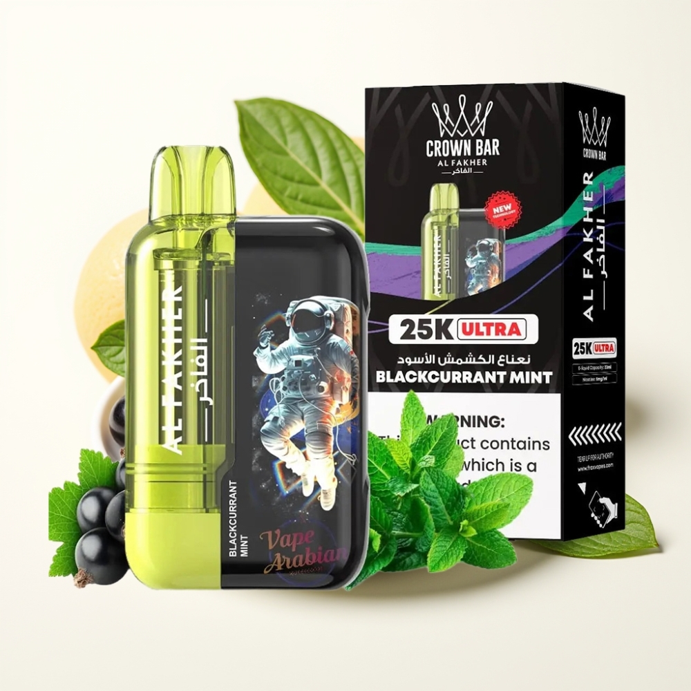 Al Fakher Crown Bar Ultra 25K Desechable Vape Grosella Negra Menta 22ml 50mg