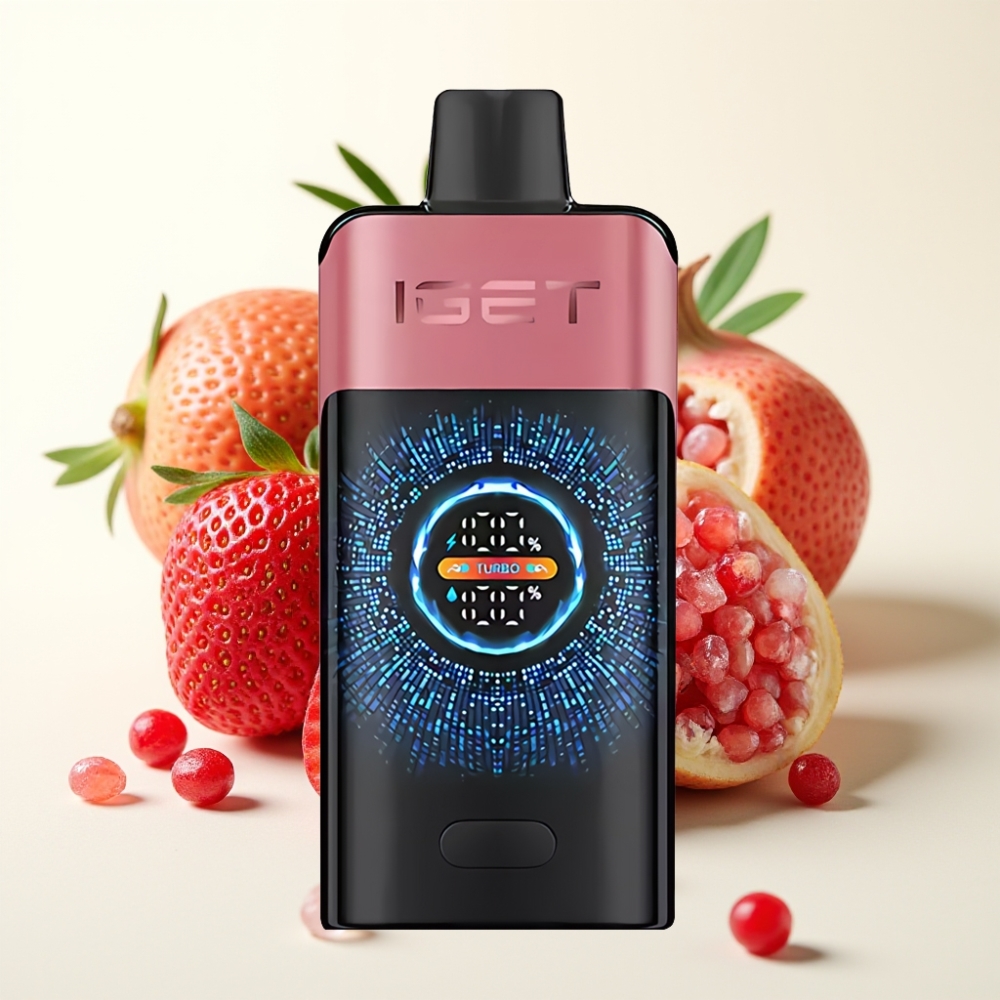 IGET ONE 12000 Puffs Desechable Vape Fresa Granada Hielo con Pantalla Curva Grande y Batería 2700 mAh