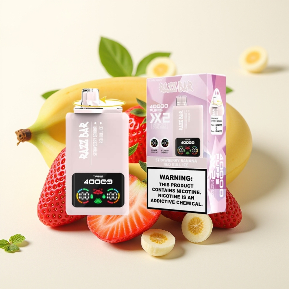 Razz Bar 40000 Puffs Pantalla de Potencia Fresa Plátano & Red Bull Ice
