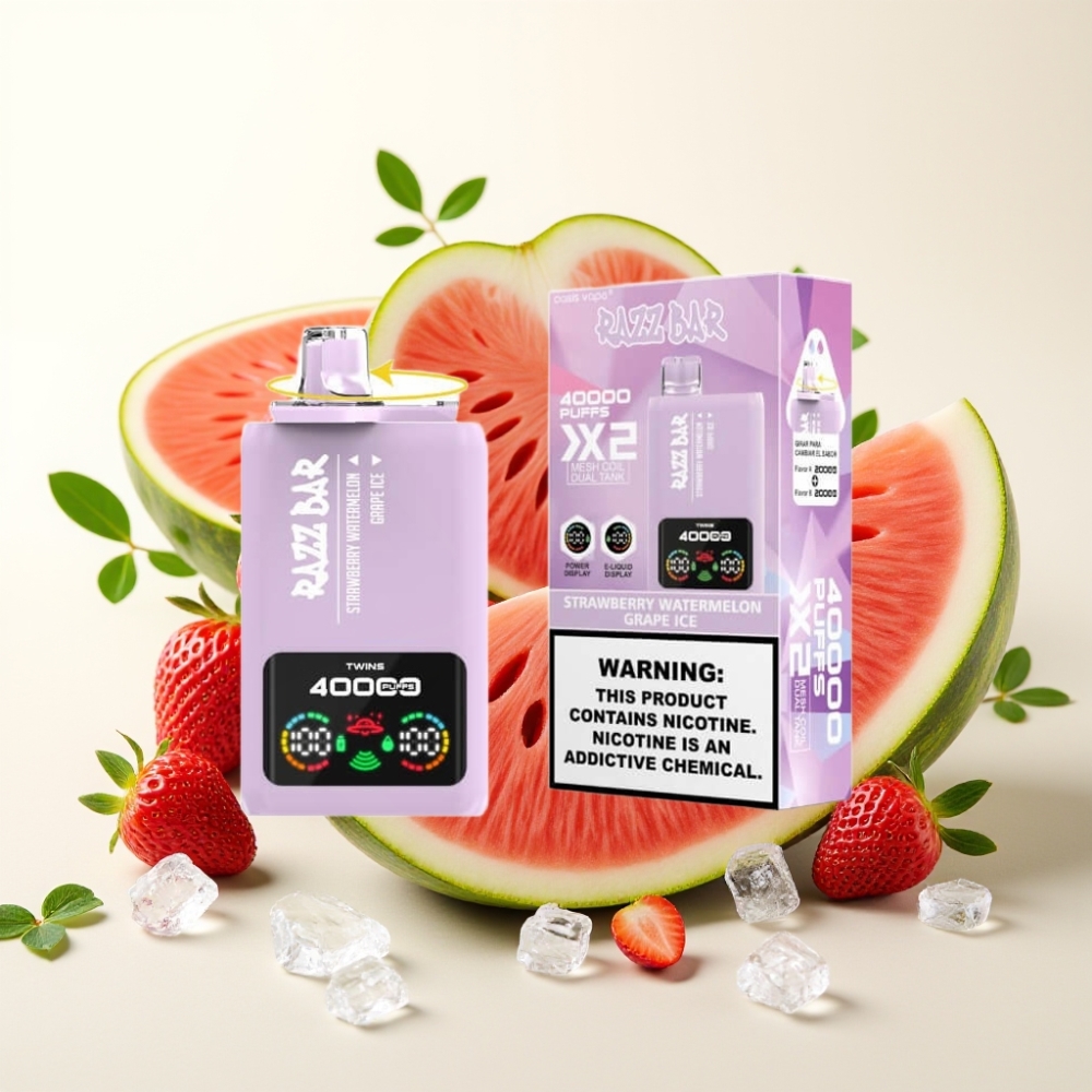 Razz Bar 40000 Puffs Pantalla de Potencia SABOR FRESA SANDÍA & UVA HIELO