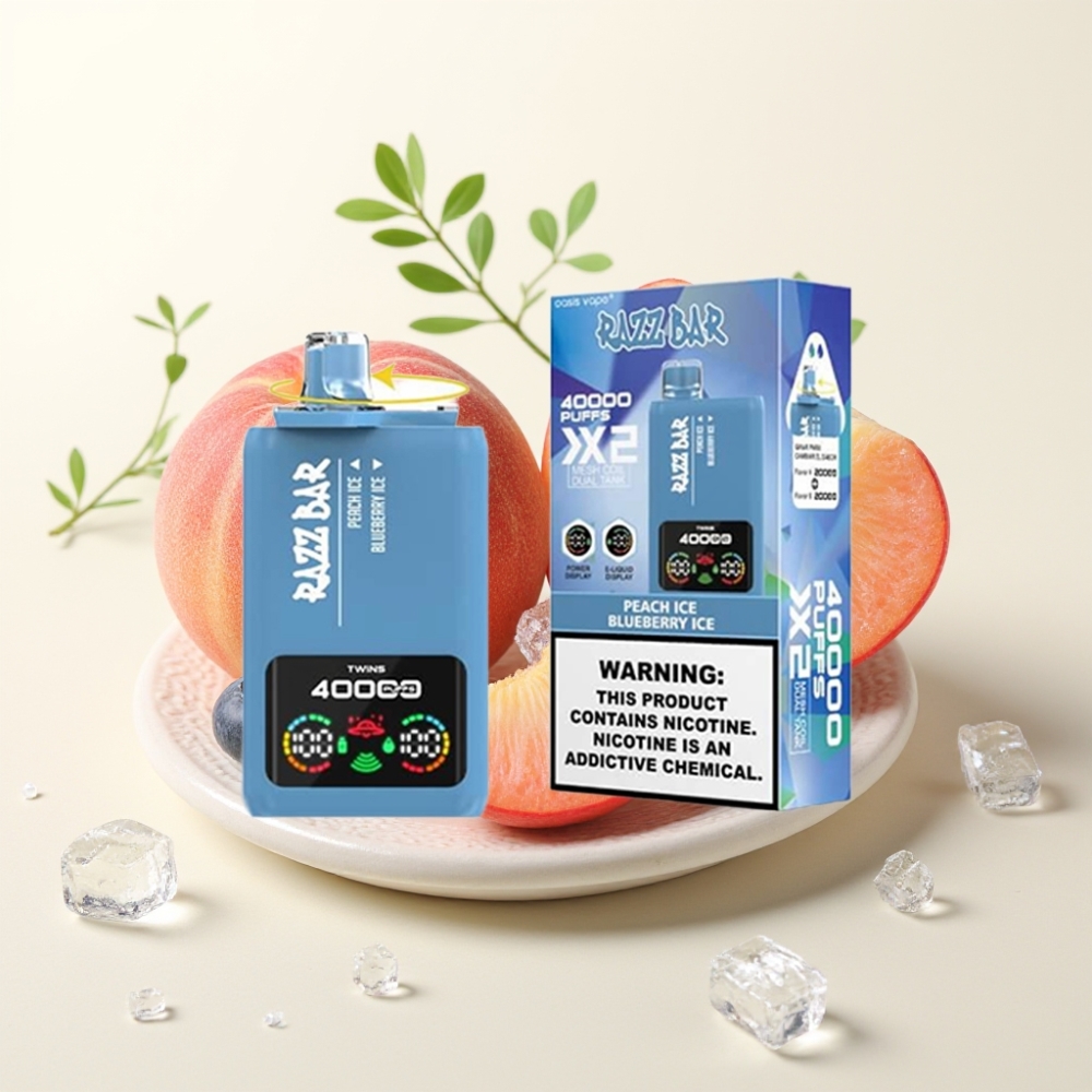 Razz Bar 40000 Puffs Vape Desechable MELOCOTÓN HELADO & ARÁNDANO HELADO Pantalla Potencia