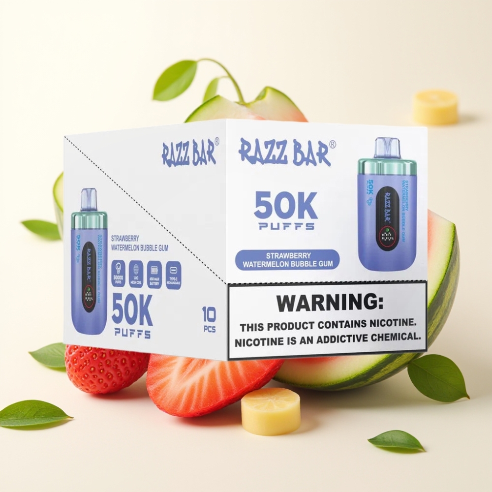 Razz Bar 50K Puffs Fresa Sandía Chicle Recargable Tipo-C