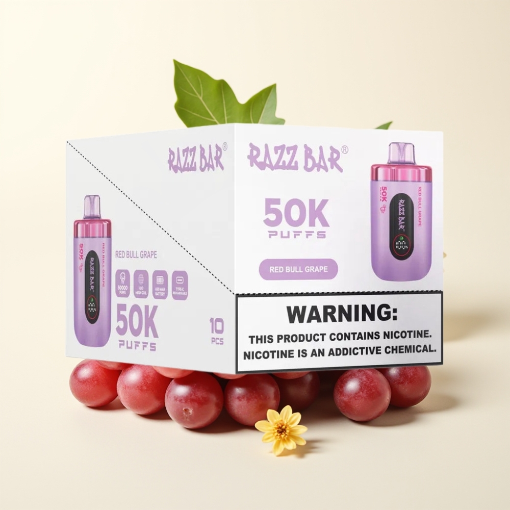 Razz Bar 50K Puffs Recargable con Tipo-C Sabor Uva Red Bull