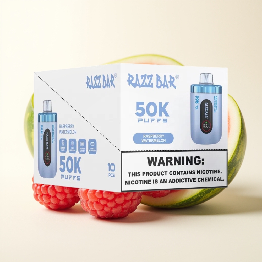 Razz Bar 50K Puffs Vape Desechable Frambuesa Sandía 1.0 Ohm Recargable