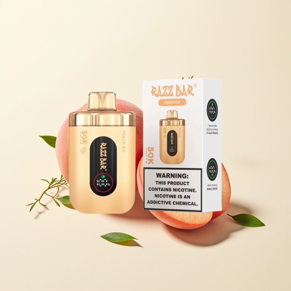 Razz Bar 50K Puffs Vape Desechable Melocotón Hielo Tipo-C Recargable