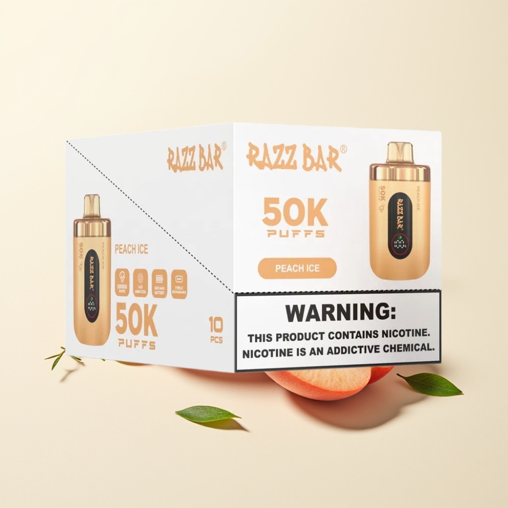 Razz Bar 50K Puffs Vape Desechable Melocotón Hielo Tipo-C Recargable