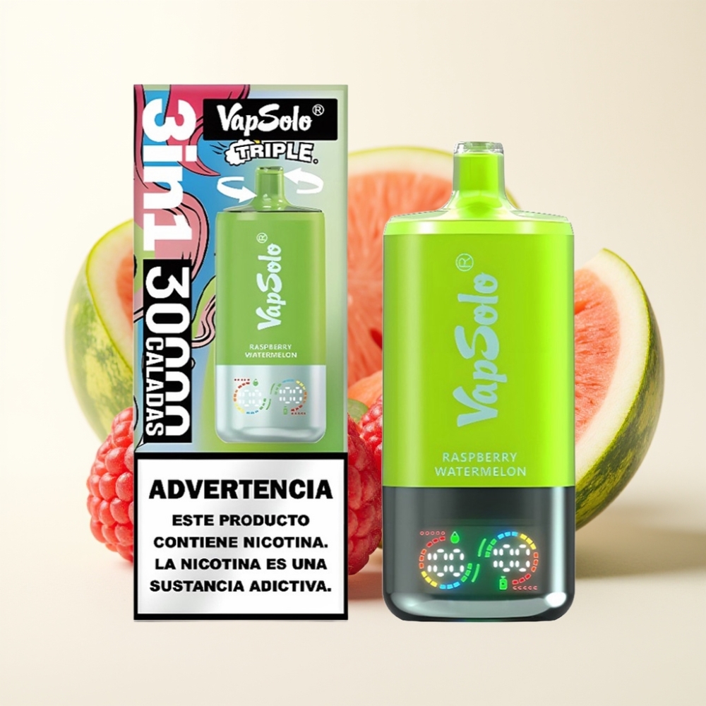 VapSolo Triple 30000 Puffs Frambuesa Sandía 40ml Tipo-C