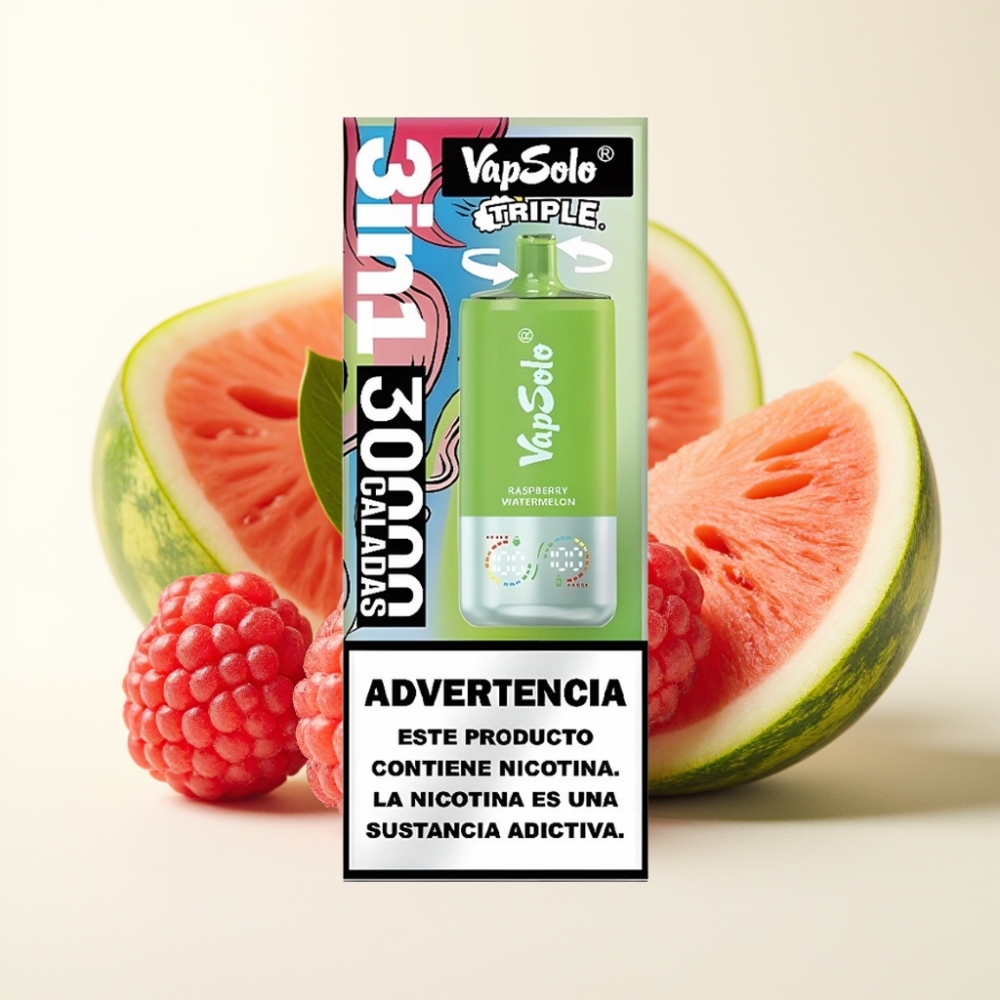 VapSolo Triple 30000 Puffs Frambuesa Sandía 40ml Tipo-C