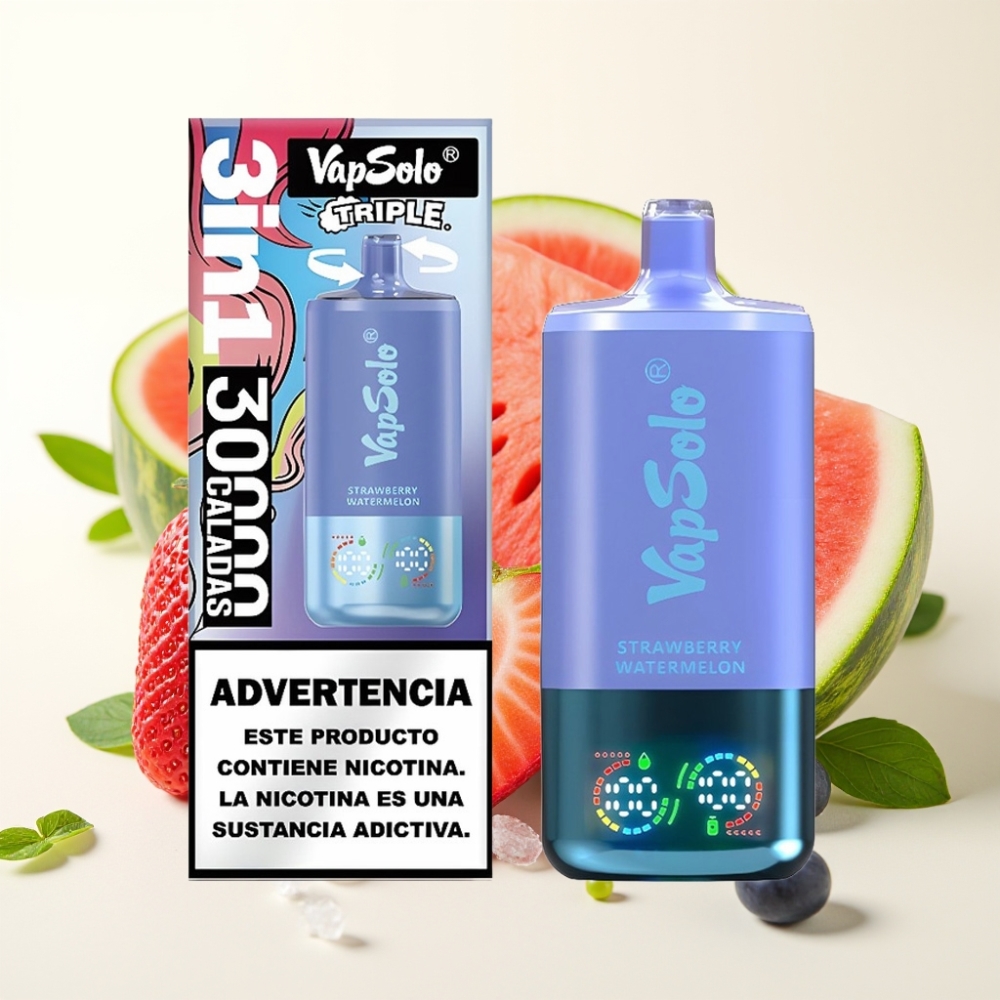 Vapsolo Triple 30000 Puffs Fresa Sandía & Arándano Azul Hielo 40ml Tipo-C