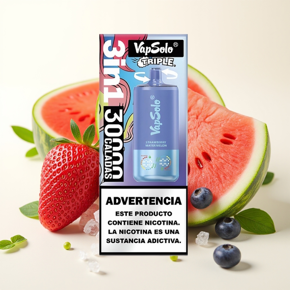 Vapsolo Triple 30000 Puffs Fresa Sandía & Arándano Azul Hielo 40ml Tipo-C