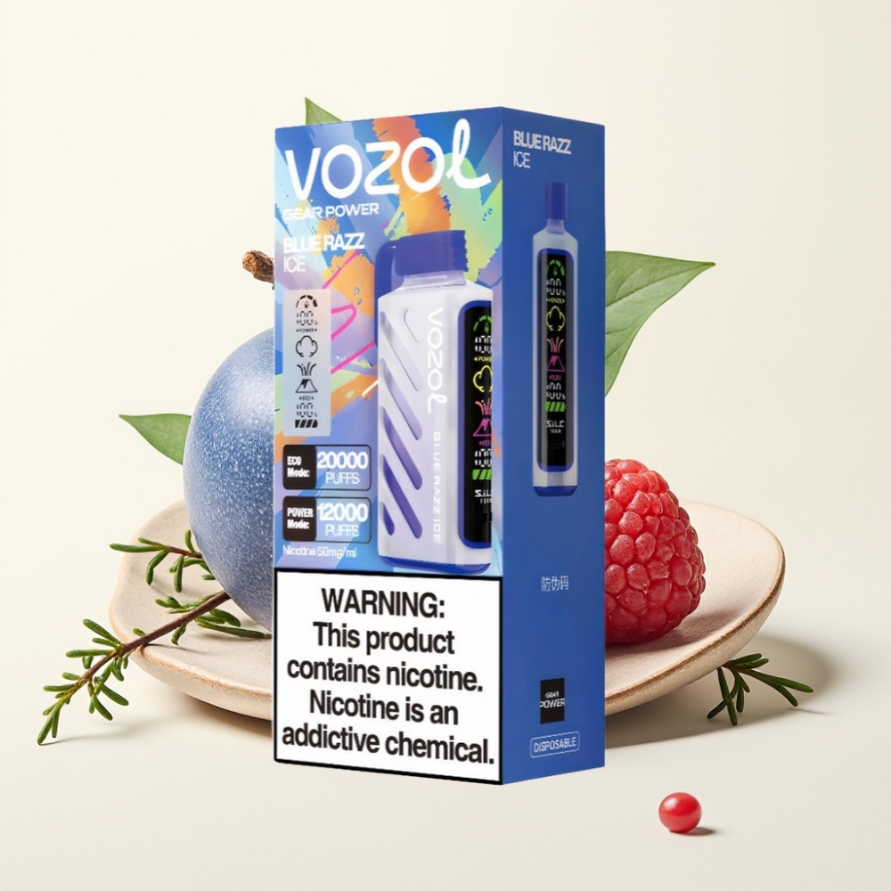 VOZOL Gear Power 20000 Puffs Dispositivo de Vapear Azul Frambuesa Helada con Pantalla Completa y Dual Mesh Coil