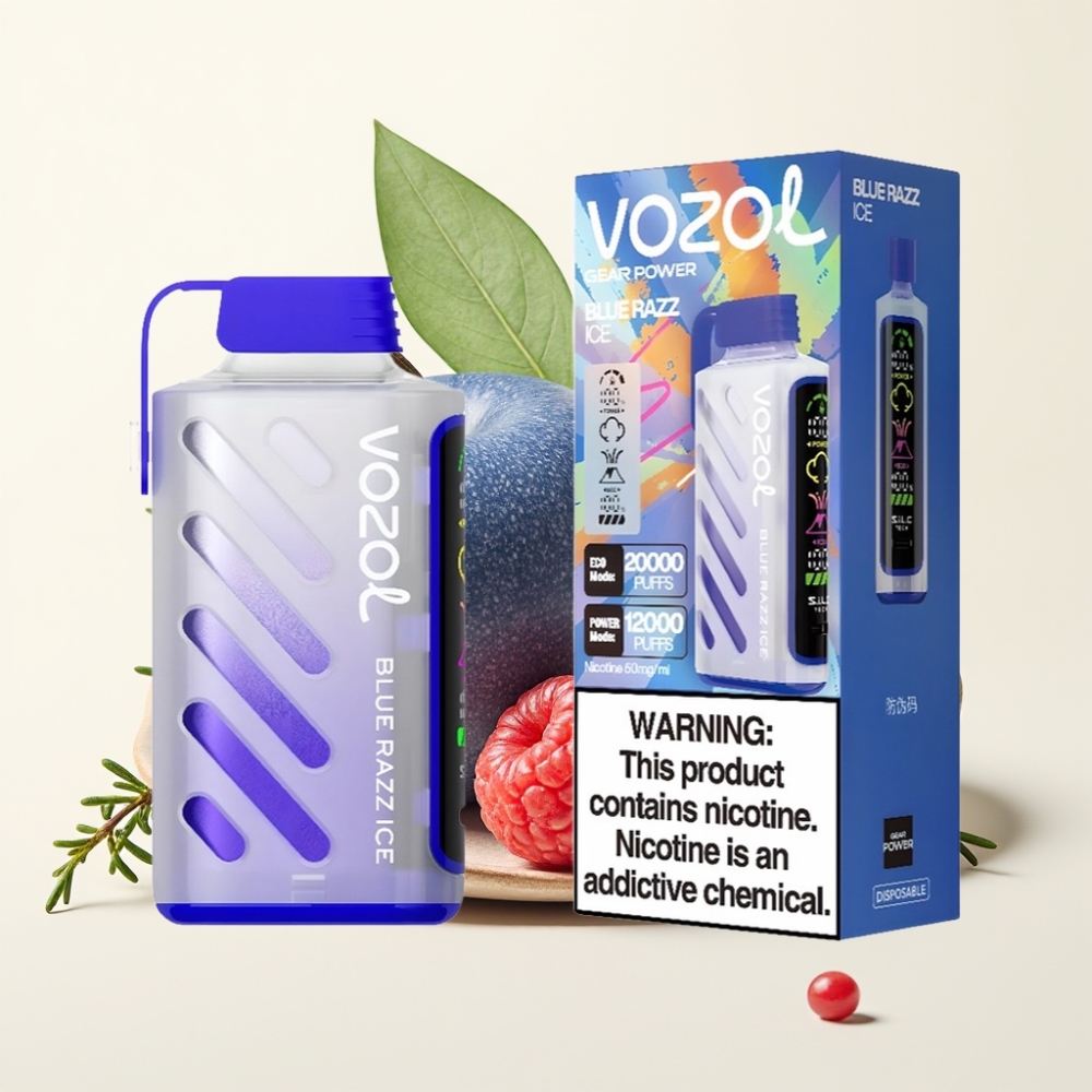 VOZOL Gear Power 20000 Puffs Dispositivo de Vapear Azul Frambuesa Helada con Pantalla Completa y Dual Mesh Coil
