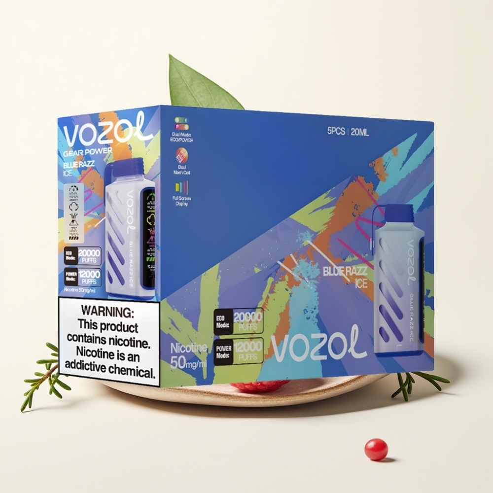 VOZOL Gear Power 20000 Puffs Dispositivo de Vapear Azul Frambuesa Helada con Pantalla Completa y Dual Mesh Coil