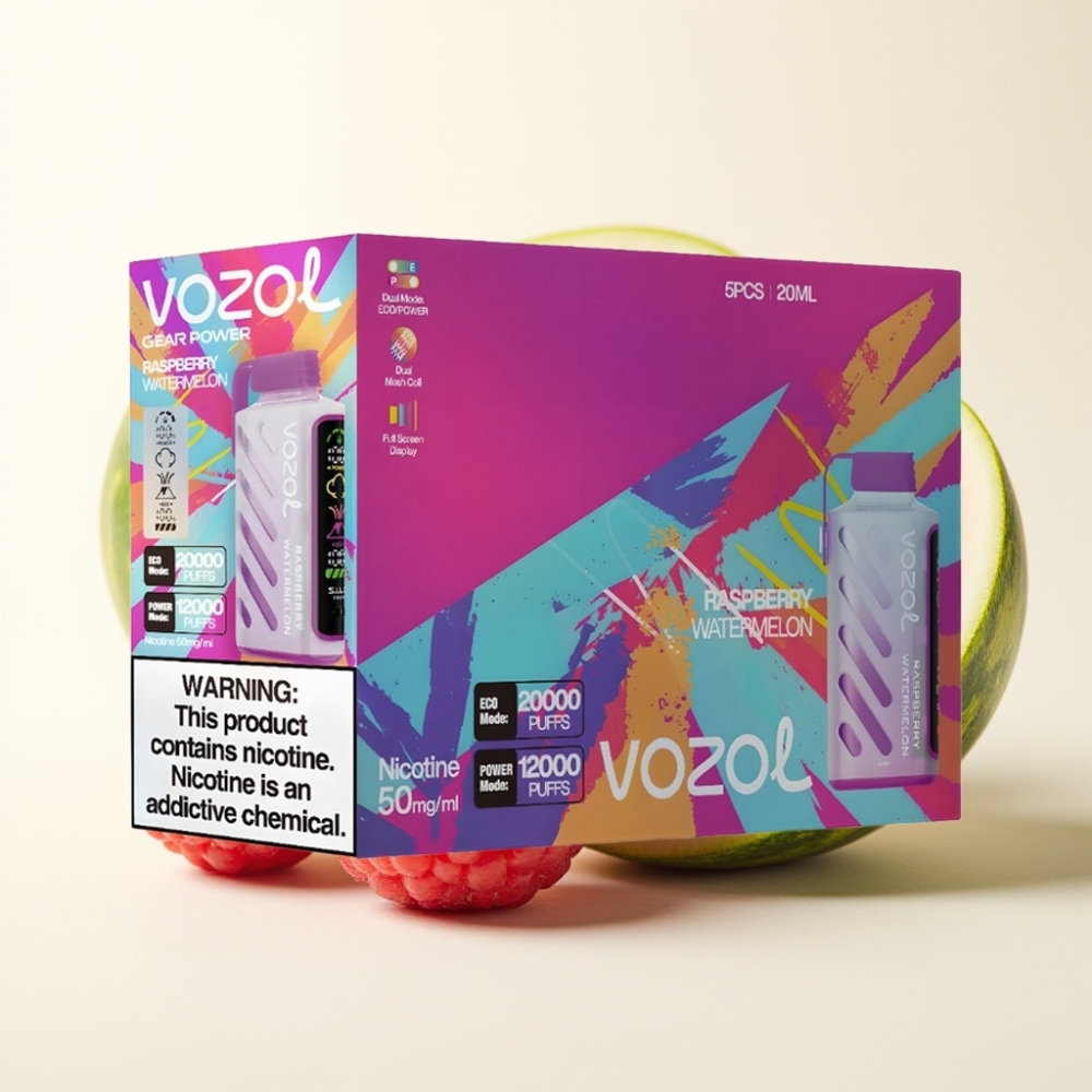 VOZOL Gear Power 20000 Puffs Frambuesa Sandía Pantalla Completa Dual Mesh Coil