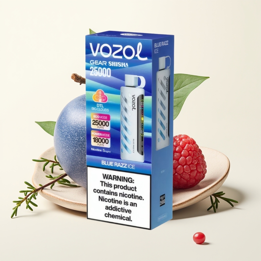 VOZOL Gear Shisha 25000 Puffs Vape Frambuesa Azul Hielo Dual Mesh 1000mAh