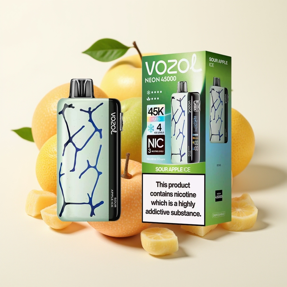 Vozol Neon 45K 45000 Puffs Manzana Ácida Helada Vape Desechable con 4 Modos de Hielo
