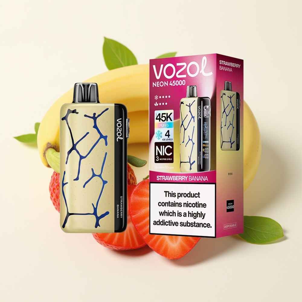 Vozol Neon 45K 45000 Puffs Vape Desechable Fresa Plátano 20ml 800mAh