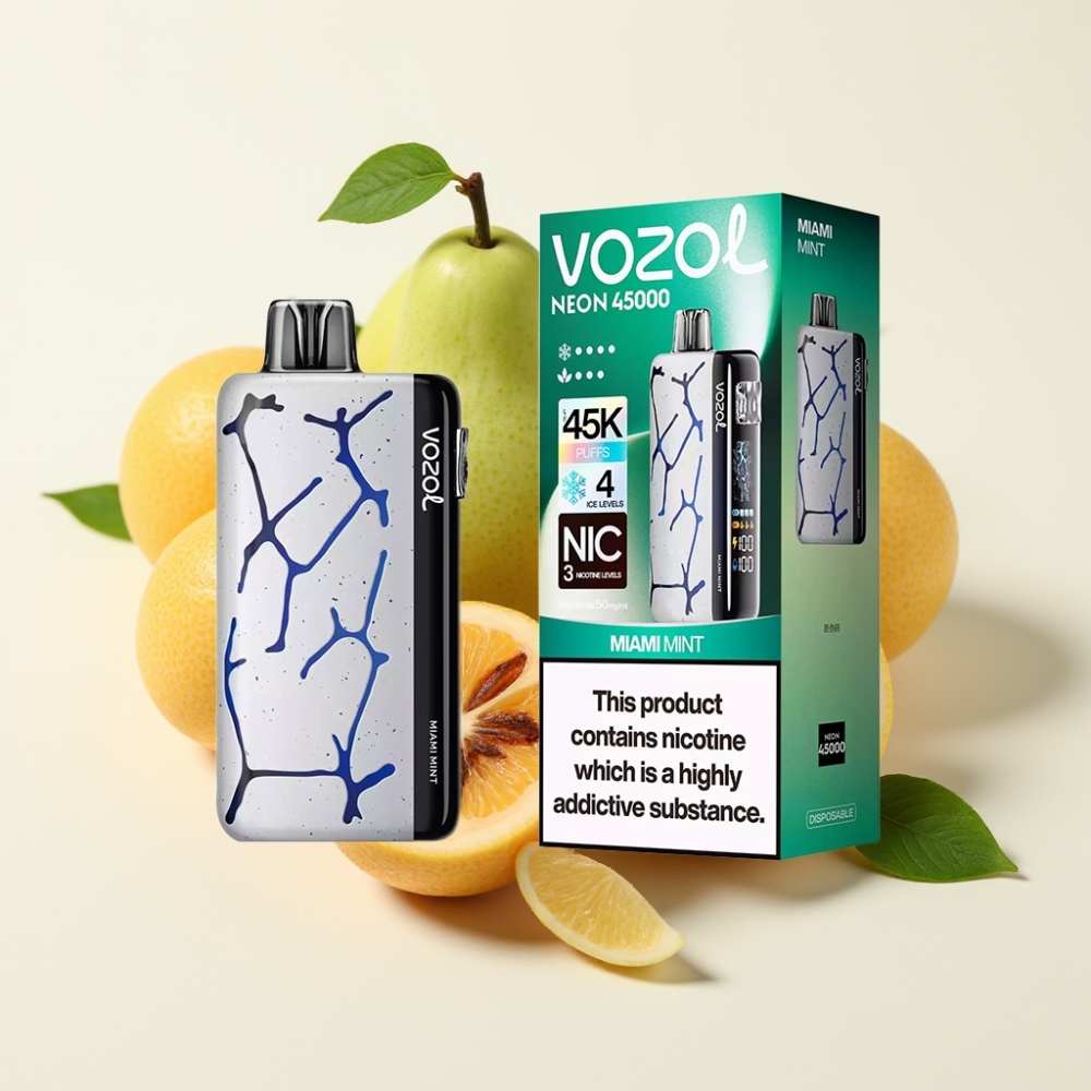 Vozol Neon 45K 45000 Puffs Vape Desechable Menta de Miami con Bobina Mesh y 4 Modos de Hielo