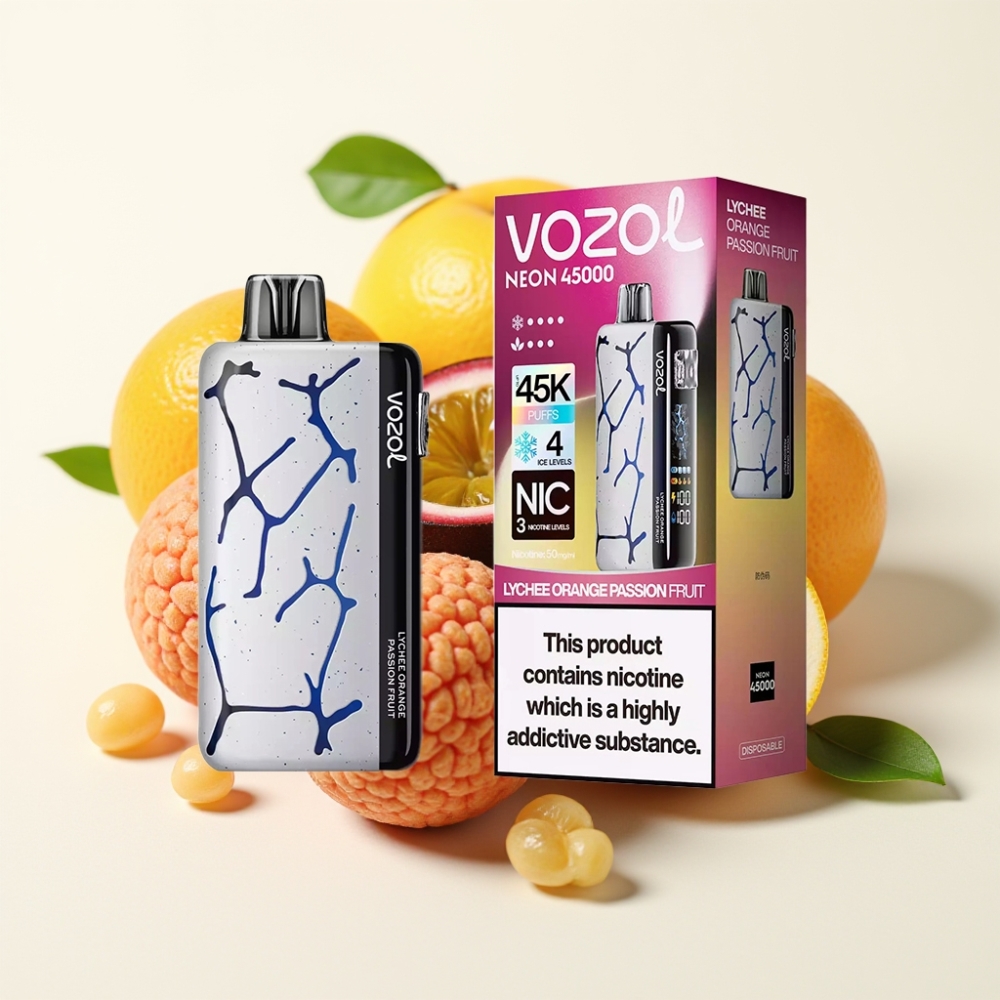 Vozol Neon 45k 45000 Puffs Vape Desechable Lichi Naranja Maracuyá con Batería 800mAh
